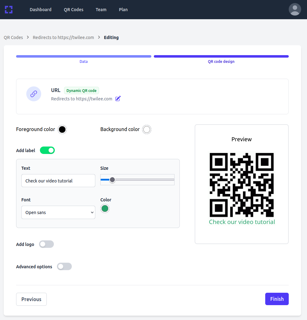 Add a label Screenshot