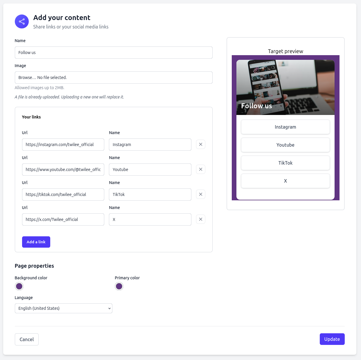 Editing content for links